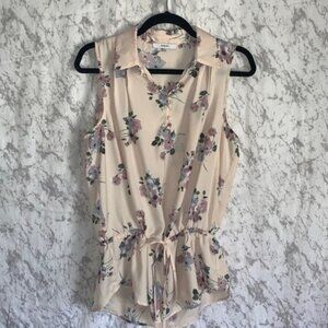 Ro & De Sleeveless Tunic Top with Drawstring waist Dusty Rose Floral size medium